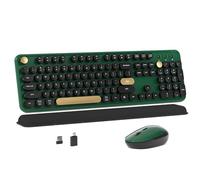 MPTOG Tastiera e mouse wireless colorati con tasti rotondi per macchina da scrivere, design retrò, interruttore di alimentazione, design ergonomico, wireless a 2,4 GHz, per Windows, Mac, PC (verde