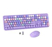 MPTOG Tastiera e mouse wireless colorati con tasti rotondi per macchina da scrivere, design retrò, interruttore di alimentazione, design ergonomico, wireless a 2,4 GHz per Windows, Mac, PC