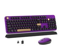 MPTOG Tastiera e mouse wireless colorati con tasti rotondi per macchina da scrivere, design retrò, interruttore di alimentazione, design ergonomico, wireless a 2,4 GHz, per Windows, Mac, PC