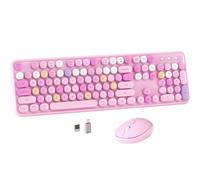 MPTOG Tastiera e mouse wireless colorati con tasti rotondi per macchina da scrivere, design retrò, interruttore di alimentazione, design ergonomico, wireless a 2,4 GHz per Windows, Mac, PC