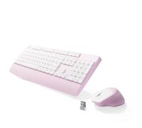 MPTOG Tastiera ergonomica e mouse Combo con poggiapolsi, chipset BK, tastiera e mouse colorati da ufficio, pulsante di accensione, ricevitore USB per PC portatile (rosa bianco)