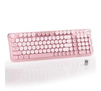 MPTOG Tastiera wireless Bluetooth per computer, tasti rotondi colorati, tastiera retrò a membrana con clic e interruttore di alimentazione, regalo ideale per ufficio, casa (rosa)