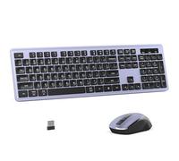 MPTOG Tastiera wireless e mouse combinata, tastiera da ufficio a 104 tasti con 15 tasti funzione, tastiera numerica, ricevitore USB singolo, compatibile con PC e laptop (viola)