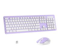 MPTOG Tastiera wireless e mouse combinata, tastiera da ufficio a 104 tasti con 15 tasti funzione, tastiera numerica, ricevitore USB singolo, compatibile con PC e laptop (viola bianco)