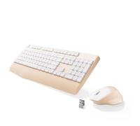 MPTOG Tastiera wireless per computer, mouse ergonomico con poggiapolsi, colore bianco cachi