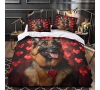 MQBASHIRP Pastore tedesco 3D Stampa Coperta Letto 3pz Microfibra Zip nascosta Ritratto a tema San Valentino Coperteletto 2 federe Facile Cura Famiglia Ospiti King（220x240cm）