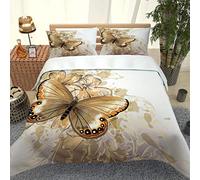 MQBHJI Set Biancheria da Letto 3 Pezzi, Copripiumino Matrimoniale 260X240cm con 2 Federe 50X80cm, Copripiumino Matrimoniale Moderno Copri Piumino in Microfibra, Stampato in 3D Modello Farfalla Dorata
