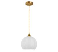 MQDLJSE Lampada a Sospensione a Sfera in Vetro Striato da 7,8" con Finitura in Ottone, Lampada a Sospensione a soffitto retrò E26 Loft Bar Globe Illuminazione Interna per Camera da Letto S