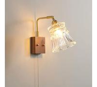 MQDLJSE Lampada da Parete Moderna in Vetro, Lampada da Parete in Noce con Interruttore a Catena, Applique da Parete per Lettura da Comodino per Camera da Letto, Soggiorno, Studio, Sala da