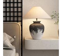 MQDLJSE Lampada da Tavolo Rustica in Stile Sud-Occidentale, Alta 21'', in Ceramica, Bianca e Nera, con Paralume in Tessuto affusolato, Comodino, per Soggiorno, Camera da Letto, casa, uffic