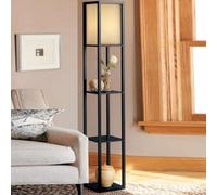 MQDLJSE Lampada da Terra a 4 Livelli con Ripiani, Lampada da Terra Quadrata Moderna, Lampadina LED da 12 W, Lampada da Terra Alta dimmerabile (Nero, C)