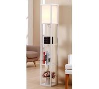 MQDLJSE Lampada da Terra Moderna a LED con Ripiani, Paralume in Imitazione Pergamena, Elegante Lampada da Esposizione per Soggiorno e Camera da Letto, Soluzione di Illuminazione da Terra c