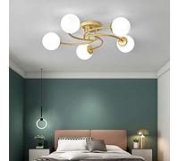 MQDLJSE Lampadario a Sfera in Vetro Nordico, plafoniere a 5 luci in Metallo Nero/Oro, Lampada a Sospensione con Rami di metà secolo, apparecchi di Illuminazione da soffitto Semi-incassati