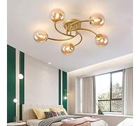 MQDLJSE Lampadario a Sfera in Vetro Nordico, plafoniere a 5 luci in Metallo Nero/Oro, Lampada a Sospensione con Rami di metà secolo, apparecchi di Illuminazione da soffitto Semi-incassati