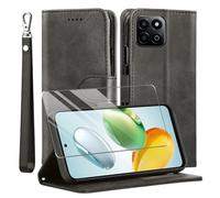 MQERYBV Custodia Cover per honor 200 smart 5G,con Protettiva in Vetro Temperato TPU Antiurto PU Pelle Premium Portafoglio Supporto Stand Carta Fessura Magnetica Custodie di Pelle Flip Case Nero