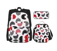 MQGMZ Creative Cartoon Pollo Stampa Grande Capacità Bookbag Bundle Leggero Laptop Matita Caso Isolato Lunch Bag, nero, Taglia unica
