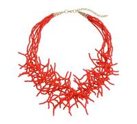 Mqiklt Collana Donna Collana Perline Multi Filo Statement Collarino Chunky Bib Originale Design Corallo in Metallo Adatta a Casa Lavoro Serenata, Rosso
