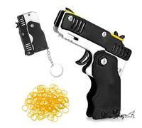 MQLSAERI Pistola Giocattolo con Elastico Pieghevole 2 Pezzi con 120 Pezzi Elastici Morbidi Elastici Portachiavi in Gomma Pieghevole in Metallo Lanciatore Pistola per Gioco di Tiro - Nero