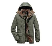 MQMYJSP Uomo Giacca Invernale Uomini Spessa Cappotto Caldo Lungo Pile Con Cappuccio Impermeabile Outwear Tasche Parka Giacche Maschio, Army EN8, XS