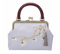 MQPALZKD Borsa a tracolla con ricamo floreale in raso femminile fatta a mano con borsa retrò vintage da donna con nappa