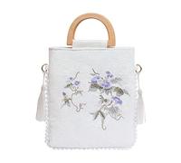 MQPALZKD Borsa da donna Borsa a mano in pizzo floreale con grande capacità, catena di perle, nappa, manico in legno