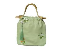 MQPALZKD Borsa da donna Borsa da donna estiva con manico in legno Cheongsam con nappa in rilievo floreale di grande capacità