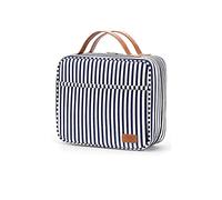 MQPALZKD Borsa da toilette da viaggio in tela a righe Borsa for il lavaggio Separazione asciutta e bagnata Borsa for il trucco da viaggio in tela di grande capacità(Blue,White)
