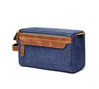MQPALZKD Borsa da toilette for uomo Kit da barba borsa in pelle kit di cuoio da viaggio borsa da barba da uomo borsa da toilette da uomo canvas(Blue)