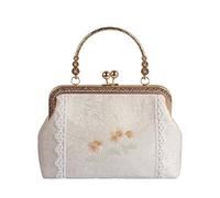 MQPALZKD Borsa ricamata for donna Borse da sera con struttura in metallo vintage Kiss Lock Pochette Qi Pao Borse etniche femminili