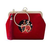MQPALZKD Cornice for feste floreali Borsa a mano in nappa con ricamo floreale in velluto invernale con prugna rossa e dorata