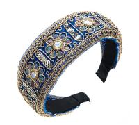 MQPALZKD Fasce for capelli vintage Tessuto ricamato Floreale Bordo largo Personalità Accessori for capelli pressati versatili(Blue)