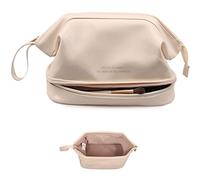 MQPALZKD Grande borsa for il trucco Borsa for cosmetici a doppio strato Borsa da toilette for organizer spaziosa in pelle PU for le donne(3-Pack)