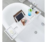 MQPALZKD Vasca da bagno allungabile Caddy Wooden Wooden Back Bridge Shelf Organizer Vassoio con stand book for Home Hotel Spa Salon