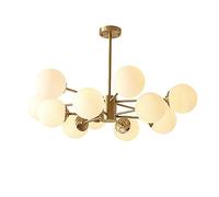 MQQ Tutto Il Rame Lampadario Nordico, Guidata Vivente Luce Abitacolo Moderno E Semplice Lampade A Sospensione E27, Corpo Lampada In Oro Tutto In Bronzo, Paralume Vetro Bianco Latte, Semplici Luci Sosp