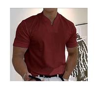 MQSHUHENMY 2022 Men Gentlemans Business Short Sleeve Fitness T Shirt, Mens Business Sleeve Cotton Casual Shirts (2XL,Red Wine)