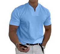 MQSHUHENMY 2022 Men Gentlemans Business Short Sleeve Fitness T Shirt, Mens Business Sleeve Cotton Casual Shirts (2XL,Blue)