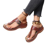 MQSHUHENMY 2022 Summer New Women's Metal Decor Feature Pattern Wedge Flip-Flops, Flip Flop Wedge Sandals for Women, Arch Support Sandals (40,Brown)