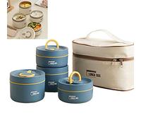 MQSHUHENMY Portable Insulated Lunch Container Set, 2022 New Stackable Stainless Steel Food Container with Thermal Bag, Insulated Lunch Containers, Thermal Lunch Box Bento Box Set (Blue,4 Layer)
