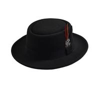 MQVQAUBST Cappello Vintage Pork Pie Cappello Fedora da Uomo in Feltro con Tesa arrotolata con Piume Cappello da Chiesa da Uomo Trilby Taglia US 7 1/4 UK L(Black)