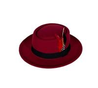 MQVQAUBST Cappello Vintage Pork Pie Cappello Fedora da Uomo in Feltro con Tesa arrotolata con Piume Cappello da Chiesa da Uomo Trilby Taglia US 7 1/4 UK L(Burgundy)