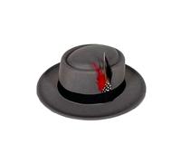MQVQAUBST Cappello Vintage Pork Pie Cappello Fedora da Uomo in Feltro con Tesa arrotolata con Piume Cappello da Chiesa da Uomo Trilby Taglia US 7 1/4 UK L(Grey)