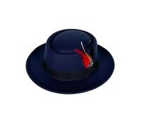 MQVQAUBST Cappello Vintage Pork Pie Cappello Fedora da Uomo in Feltro con Tesa arrotolata con Piume Cappello da Chiesa da Uomo Trilby Taglia US 7 1/4 UK L(Navy)