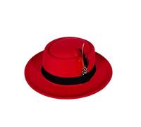 MQVQAUBST Cappello Vintage Pork Pie Cappello Fedora da Uomo in Feltro con Tesa arrotolata con Piume Cappello da Chiesa da Uomo Trilby Taglia US 7 1/4 UK L(Red)