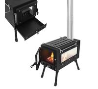 Mqwdxzfes Forno portatile a tenda, stufa a legna da campeggio con 5 sezioni, tubi per camini e finestre in vetro, per esterni, autoportante, per campeggio, caccia, pesca sul ghiaccio, portata 40 kg