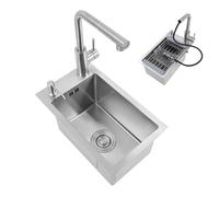 Mqwdxzfes Lavello rettangolare in acciaio inox con rubinetto estraibile, lavabo singolo con filtro e scarico, moderno lavello da cucina per bar, cucine, camion per alimenti, 28 x 46 x 22 cm
