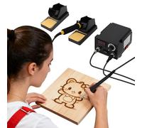 Mqwdxzfes Macchina per pirografia professionale in legno, 80 W, con display a LED e 2 penne, temperatura regolabile 450 - 750 °C, set di saldatori per pirografia, penna pirografia, per legno, pelle