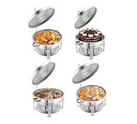 Mqwdxzfes Set di 4 scaldavivande in acciaio inox da 7,5 l, rotonde, per chafing dish con gancio e spirito, per ristorazione, buffet, feste