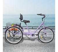 Mqwdxzfes Triciclo da 24 pollici, per adulti, 7 marce, per il tempo libero, con cestino, sedile regolabile, 3 ruote, triciclo per la spesa, per anziani (viola)