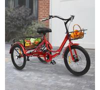 Mqwdxzfes Triciclo pieghevole da 20 pollici, per adulti, 7 marce, 3 ruote, con cestello anteriore e posteriore, serratura e sedile regolabile, per la spesa, tempo libero, sport (rosso)