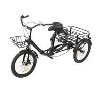 Mqwdxzfes Triciclo pieghevole da 20 pollici, per adulti, a 7 marce, 3 ruote, con cestello anteriore e posteriore, serratura e sedile regolabile, per la spesa, tempo libero, sport (nero)